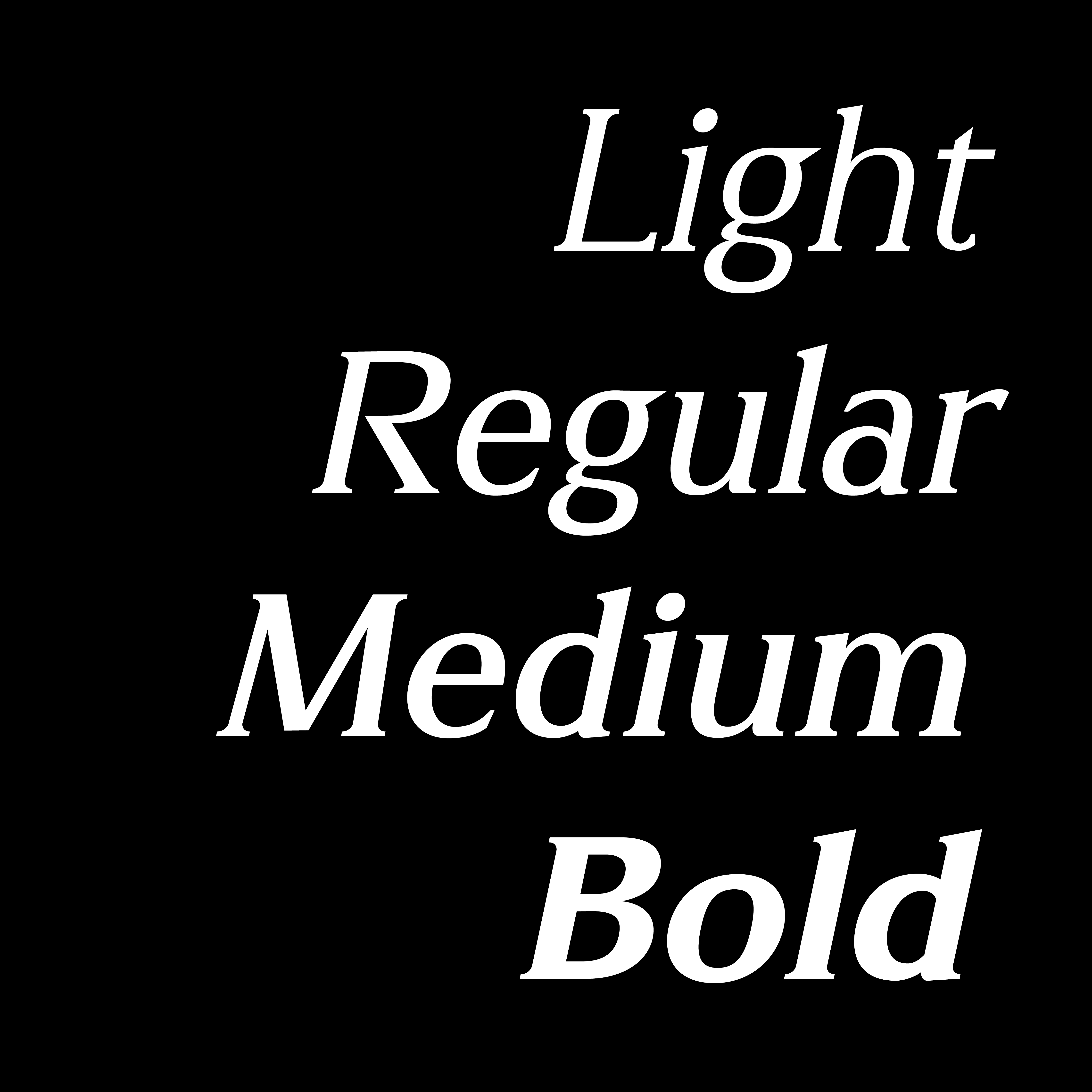 Italic: Light, Regular, Medium, Bold